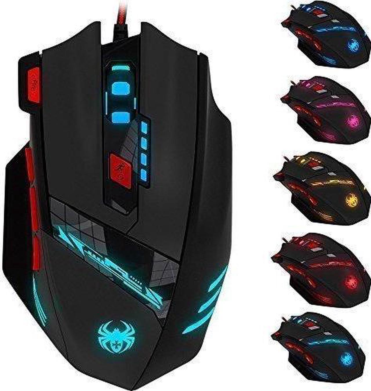 Alt view image 2 of 7 - Zelotes 12 Programmable Buttons MMO Gaming Mouse,8 Adjustable Weights,4000 DPI (Up to 8000DPI by the Software),Multi-Modes LED lights USB Wired Mice for Gamer,PC,Laptop,Computer,Black