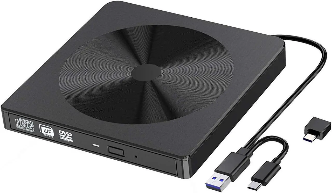 Main image of External CD DVD Drive, USB 3.0 USB C Type-C Portable CD/DVD+/-RW Drive/DVD Disc Player for Laptop Slim CD ROM Burner Compatible with Mac Laptop Desktop PC Windows XP/2003/Vista/7/8/10 Linux OS (BLACK)