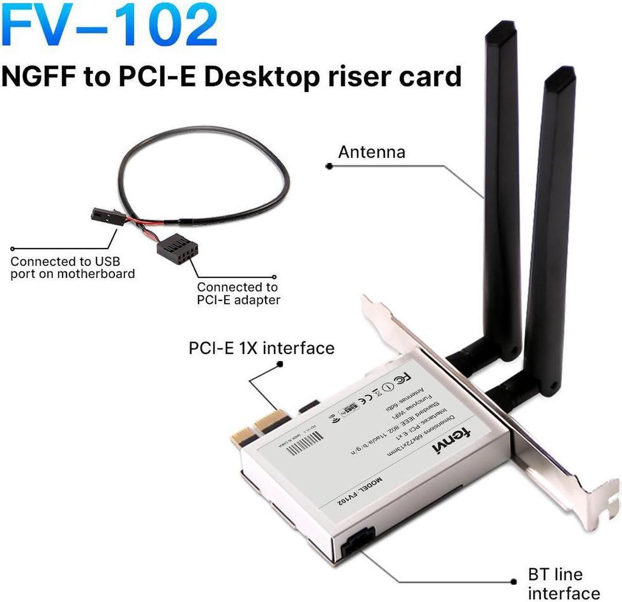 Alt view image 4 of 6 - FV-102 NGFF M.2 2230 Key A+E to Desktop PCI-E Wireless Adapter Converter for M.2 wifi Bluetooth Adapter Comptible with wifi 6E AX210 wifi 6 AX200 9260 8265 MT7921K PCI-e X1 X4 X8 X16 wifi Card