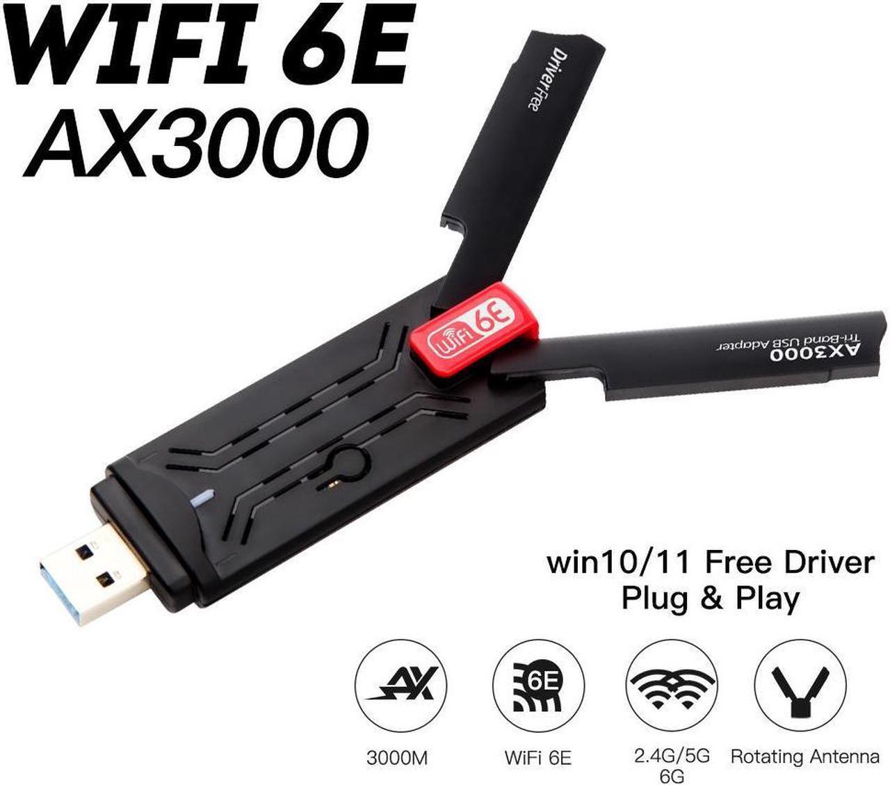Alt view image 2 of 7 - WiFi 6E USB 3.0 WiFi Adapter for PC Desktop, AX3000 802.11AX Tri-Band 6GHz/5GHz/2.4GHz Dual 5dBi Antennas Wireless USB WiFi Dongle Network Adapter for Laptop Compatible with Windows 11/10