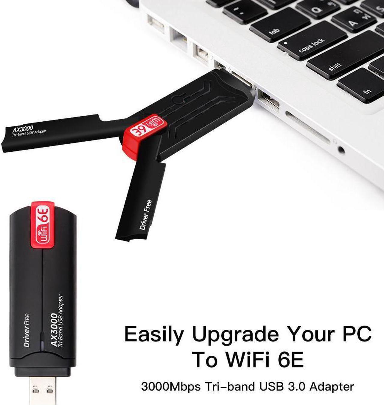 Alt view image 3 of 7 - WiFi 6E USB 3.0 WiFi Adapter for PC Desktop, AX3000 802.11AX Tri-Band 6GHz/5GHz/2.4GHz Dual 5dBi Antennas Wireless USB WiFi Dongle Network Adapter for Laptop Compatible with Windows 11/10