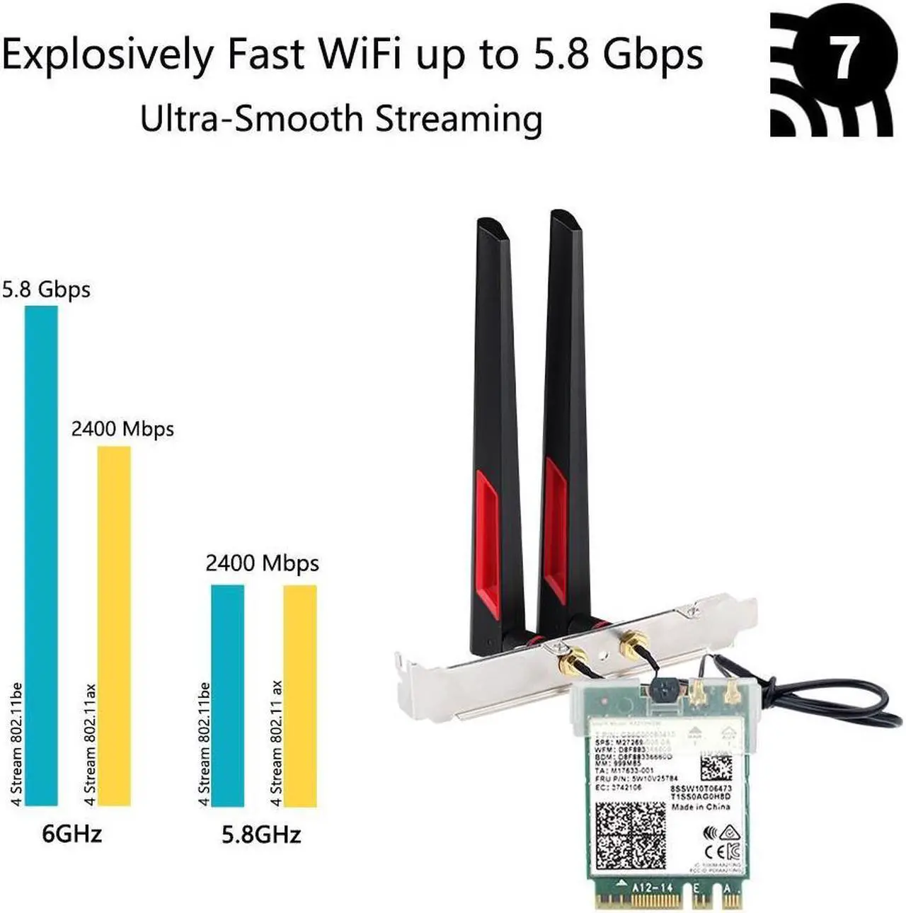 Alt view image 2 of 6 - BE200NG Wi-Fi 7 Desktop Kit 8774Mbps (6G+5G+2.4G) with Bluetooth 5.4, 802.11 be200 M.2 WiFi Card Tri-Band Wireless Network Adapter for PC, Supports Windows 11, 10 (64bit) only.