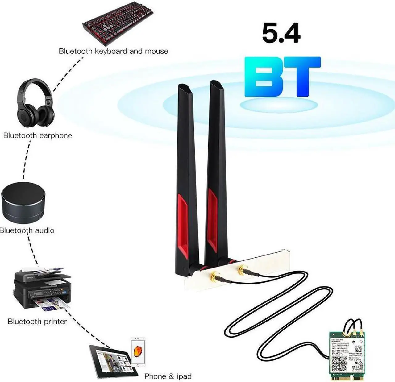 Alt view image 4 of 6 - BE200NG Wi-Fi 7 Desktop Kit 8774Mbps (6G+5G+2.4G) with Bluetooth 5.4, 802.11 be200 M.2 WiFi Card Tri-Band Wireless Network Adapter for PC, Supports Windows 11, 10 (64bit) only.