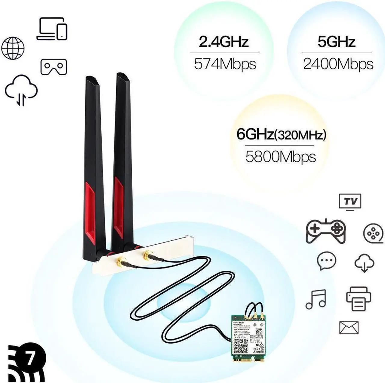 Alt view image 3 of 6 - BE200NG Wi-Fi 7 Desktop Kit 8774Mbps (6G+5G+2.4G) with Bluetooth 5.4, 802.11 be200 M.2 WiFi Card Tri-Band Wireless Network Adapter for PC, Supports Windows 11, 10 (64bit) only.
