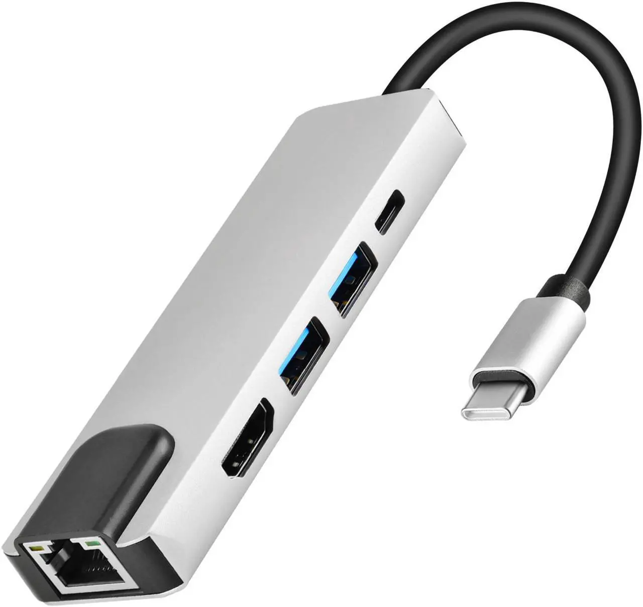 Main image of Longwwin USB C Hub 5-in-1 with HDMI & Ethernet & Power Delivery, 2 USB 3.0 Ports, 1 USB Type C 3.0 Port, 1 HDMI 4K Port, 1 Gigabit Ethernet Port MAC Windows (DUB-M520-US)