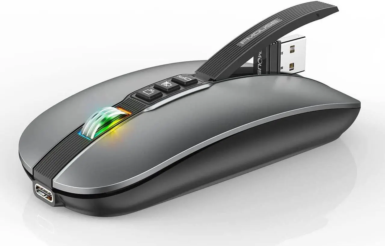 Main image of Silent Bluetooth Wireless Mouse, Slim Travel Mouse with USB Receiver, 2.4G Wireless Bluetooth 5.1 Dual Mode 2400 DPI Quick Mute & Desktop Return Button, Rechargeable Mouse for PC Laptop Desktop (Grey)