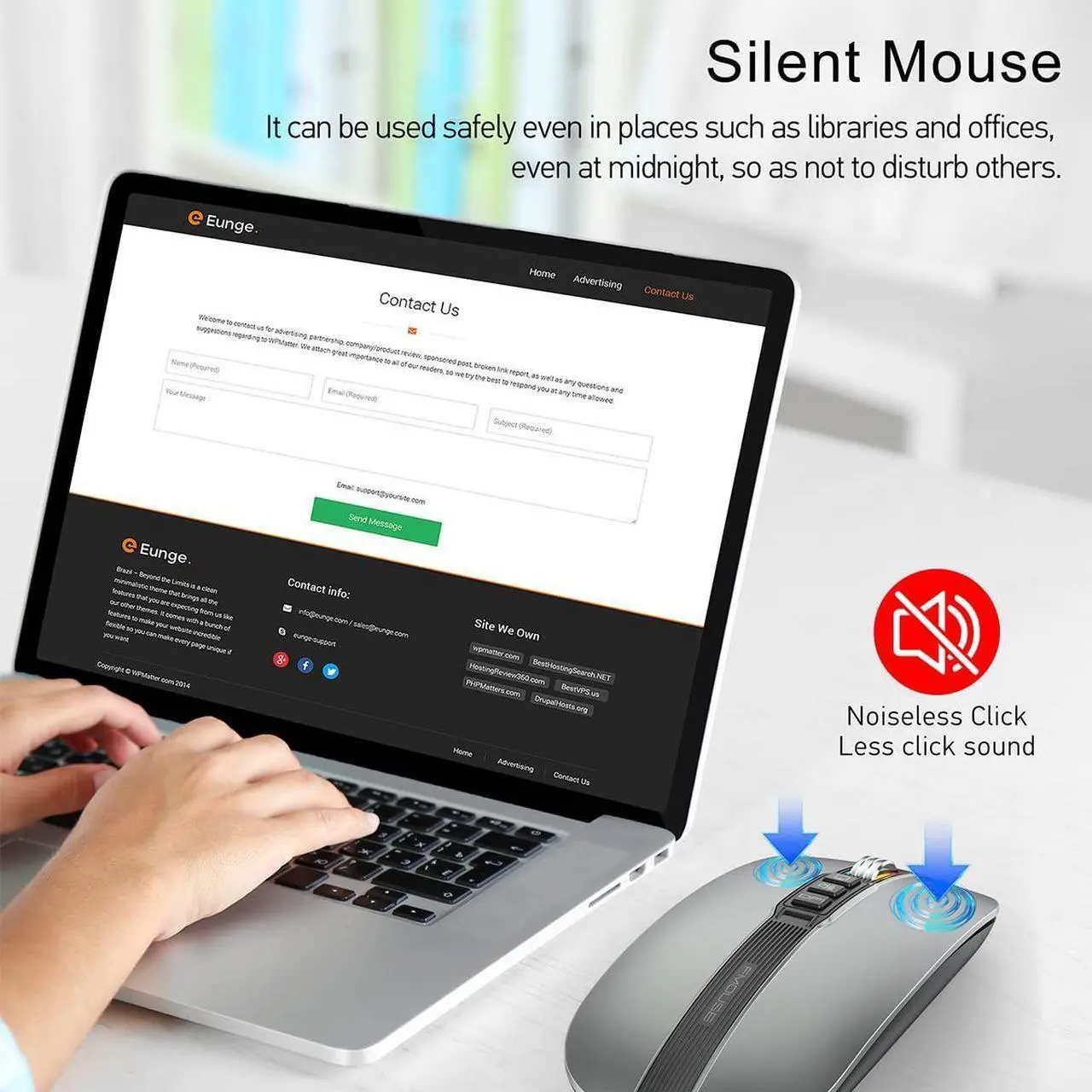 Alt view image 3 of 7 - Silent Bluetooth Wireless Mouse, Slim Travel Mouse with USB Receiver, 2.4G Wireless Bluetooth 5.1 Dual Mode 2400 DPI Quick Mute & Desktop Return Button, Rechargeable Mouse for PC Laptop Desktop (Grey)