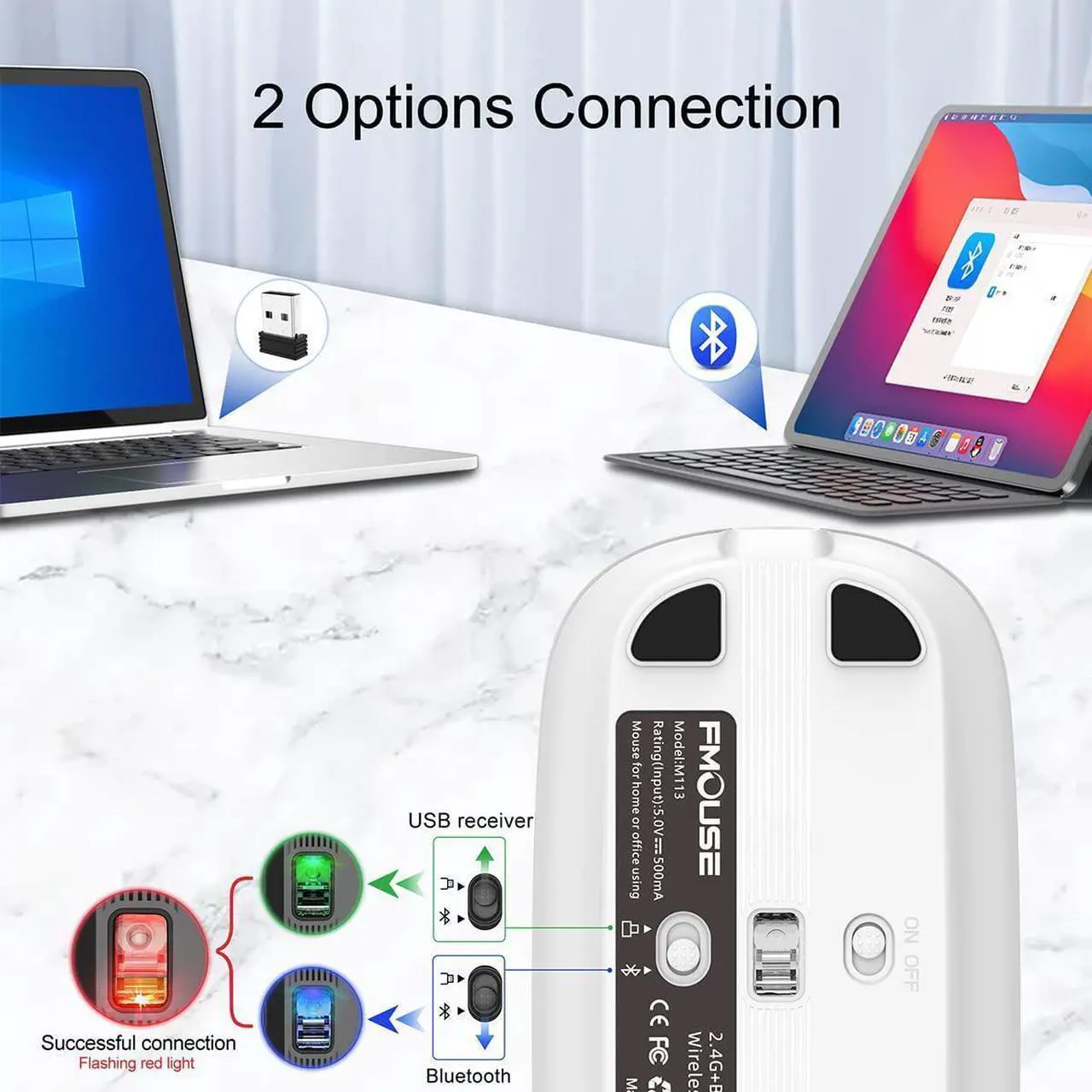 Alt view image 2 of 7 - Silent Bluetooth Wireless Mouse, Slim Travel Mouse with USB Receiver, 2.4G Wireless Bluetooth 5.1 Dual Mode 2400 DPI Quick Mute & Desktop Return Button, Rechargeable Mouse for PC Laptop Desktop