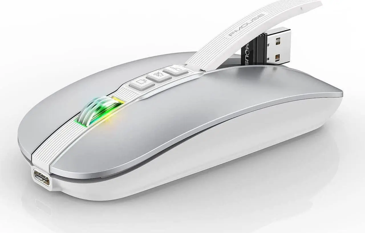 Main image of Silent Bluetooth Wireless Mouse, Slim Travel Mouse with USB Receiver, 2.4G Wireless Bluetooth 5.1 Dual Mode 2400 DPI Quick Mute & Desktop Return Button, Rechargeable Mouse for PC Laptop Desktop