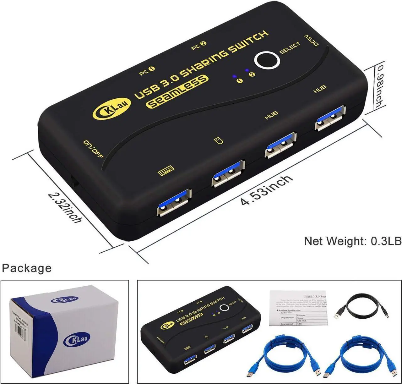 Alt view image 5 of 7 - CKLau Seamless USB 3.0 Sharing Switch Selector 4 Port 2 Computers Peripheral Switcher for PC, Printer, Scanner, Mouse, Keyboard with 2 Pack USB Cable Support Keyboard Switching and Mouse Switching