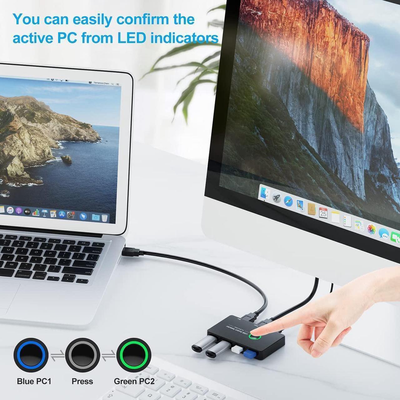 Alt view image 3 of 7 - 2 in 4 Out Switch Selector, USB 3.0 2.0 Switcher KVM Switch for Windows10 PC Keyboard Mouse Printer 2 PCs Sharing 4 Devices USB Switch (Black)