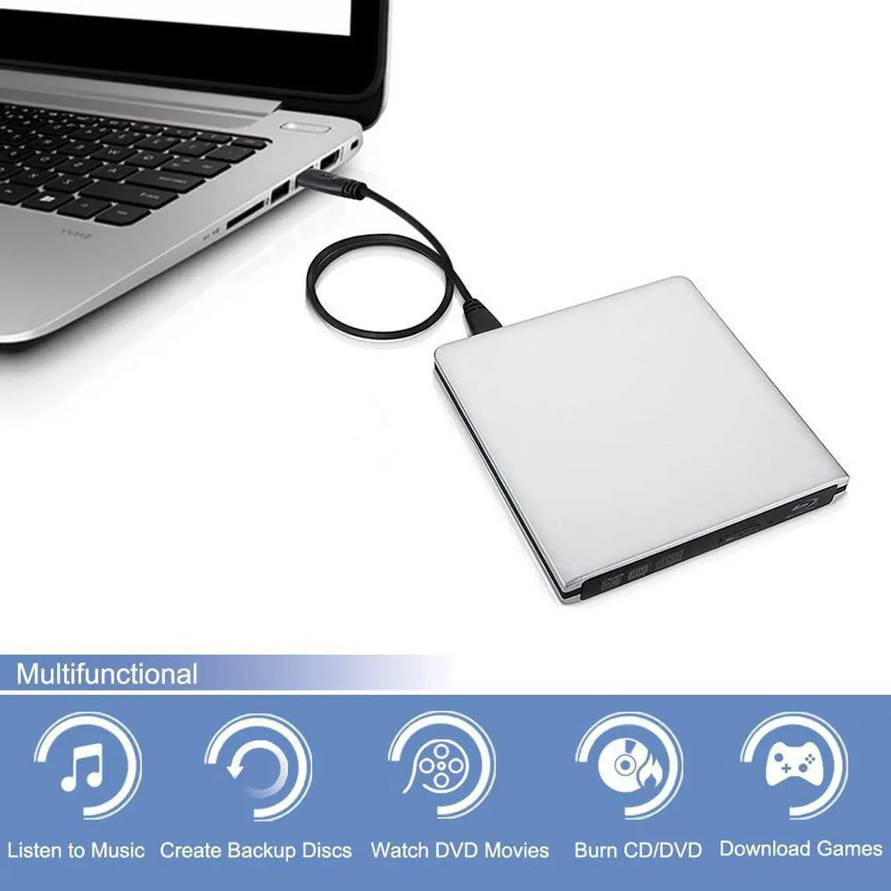 Alt view image 2 of 7 - USB3.0 Ultra Slim External DVD Drive Burner Optical Drive CD+/-RW DVD +/-RW Superdrive Compatible with Mac MacBook Pro Air iMac and Laptop Mac OS Windows 10 8 7 XP