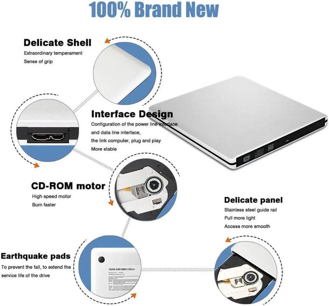 Alt view image 3 of 7 - USB3.0 Ultra Slim External DVD Drive Burner Optical Drive CD+/-RW DVD +/-RW Superdrive Compatible with Mac MacBook Pro Air iMac and Laptop Mac OS Windows 10 8 7 XP