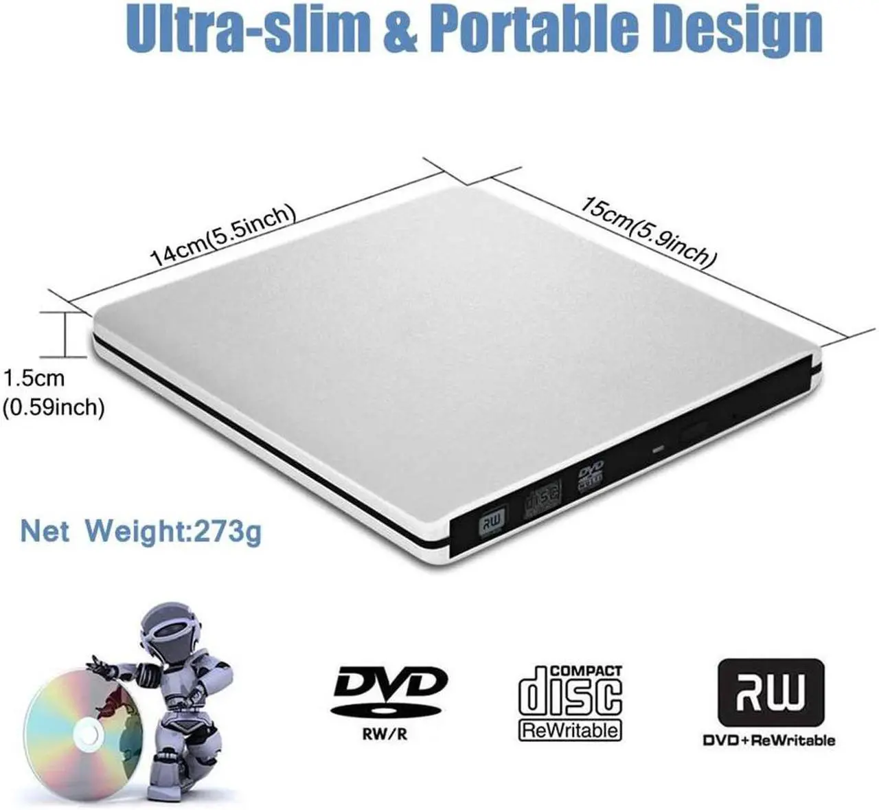Alt view image 6 of 7 - USB3.0 Ultra Slim External DVD Drive Burner Optical Drive CD+/-RW DVD +/-RW Superdrive Compatible with Mac MacBook Pro Air iMac and Laptop Mac OS Windows 10 8 7 XP