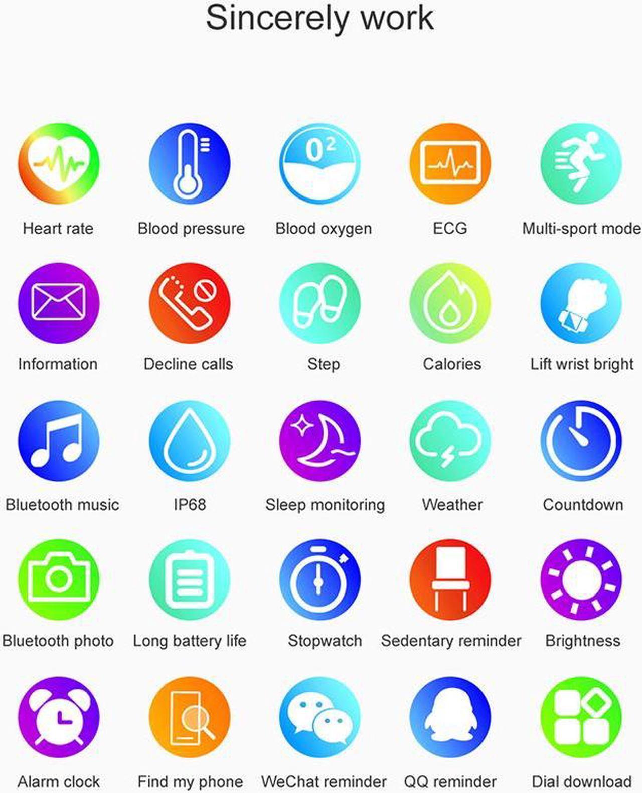 Alt view image 7 of 7 - Smart Watch Men Women Bracelet IP68 Waterproof Swim Full Touch Screen Smartwatch ECG Heart Rate Blood Pressure for Android IOS Phone