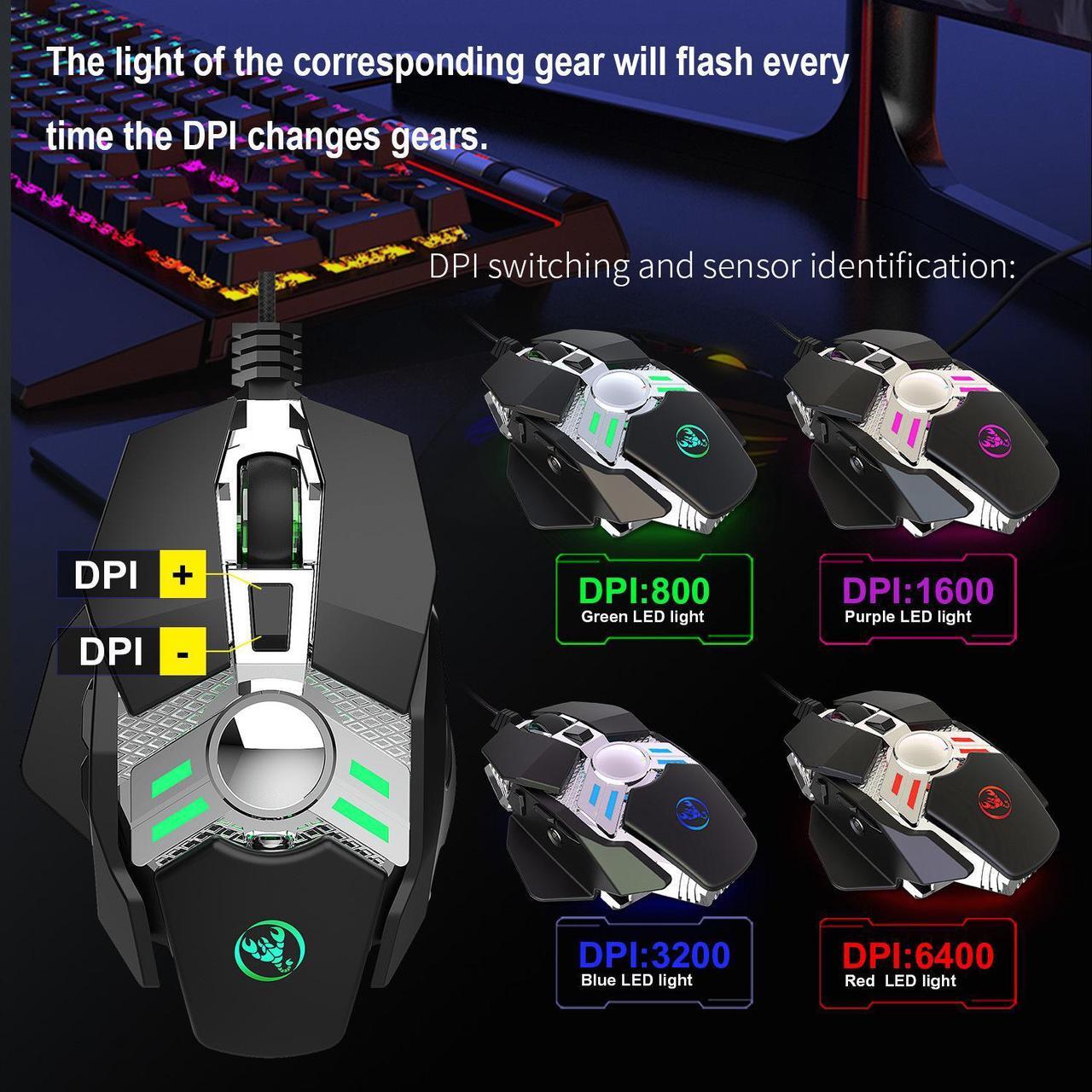 Alt view image 2 of 7 - Wired Gaming Mouse 6400DPI 7Key Macro Definition Programmable Wired Mouse Gamer Mice Breathing light for Computer Laptop PC PUBG