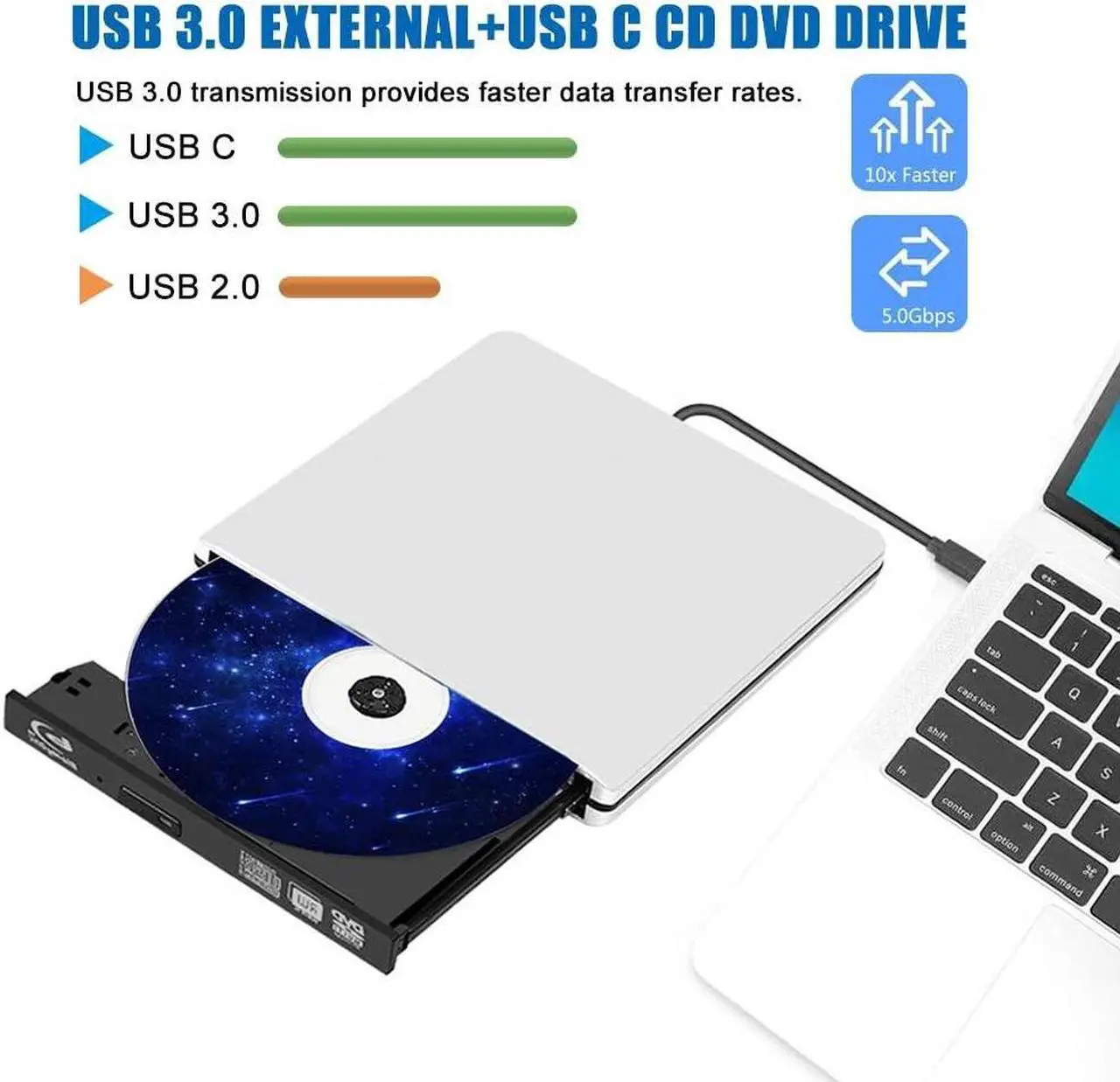 Alt view image 5 of 7 - External Blu Ray CD DVD Drive Burner 3D, USB 3.0 BD ROM DVDRW CDRW Bluray Burner Player Writer Rewriter Reader for Macbook Notebook Laptop Mac OS Windows 10 8 7 XP