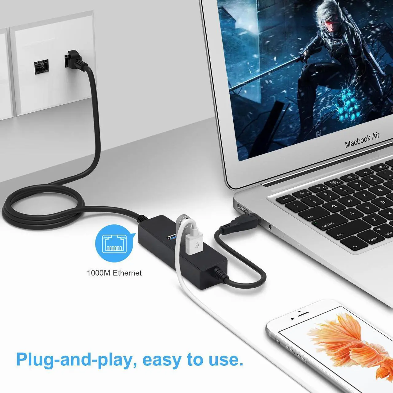 Alt view image 5 of 7 - 3 Ports USB Hub USB 3.0 To RJ45 Gigabit Ethernet LAN Wired Network Adapter 10/100/1000 Mbps For Windows Mac Laptop