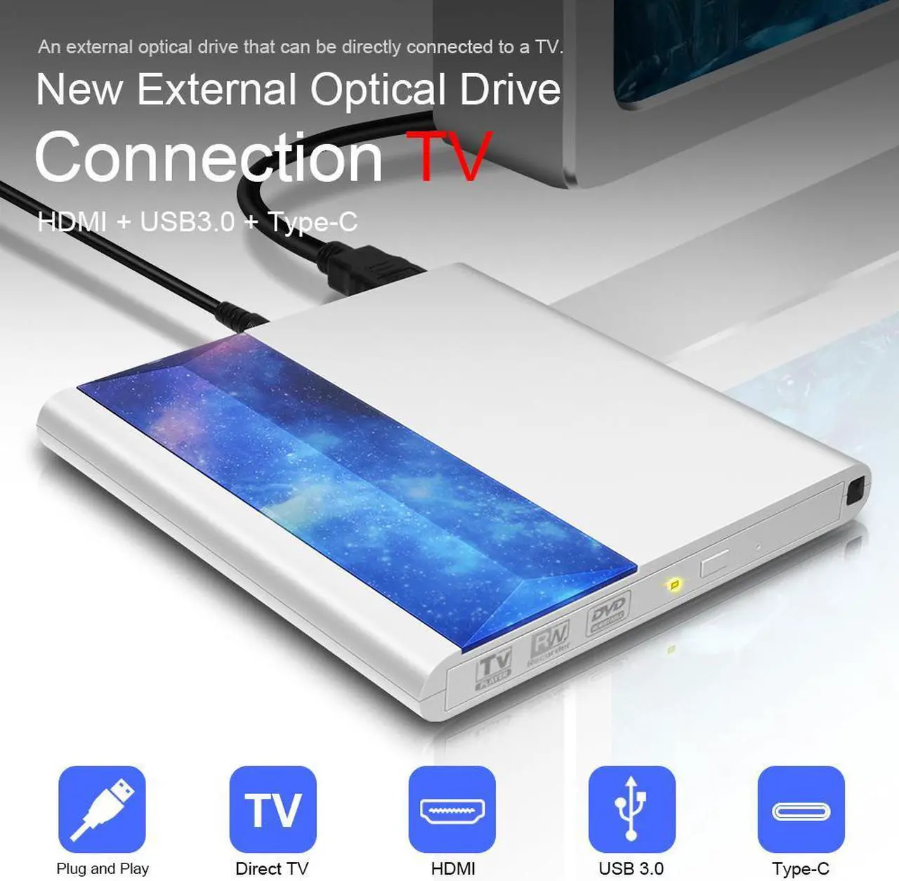 Main image of New External DVD Drive support Connecting TV Remote Control with USB 3.0 and Type C interface