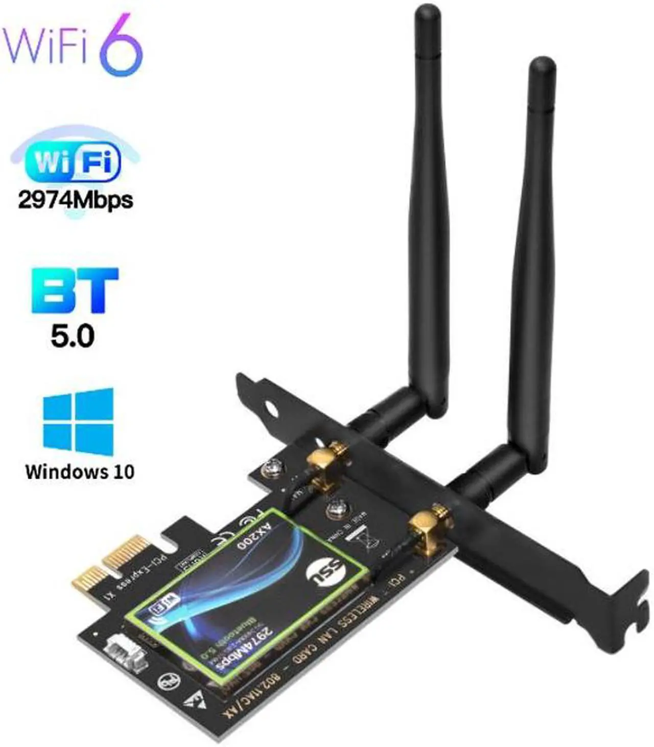 Alt view image 5 of 7 - Dual Band PCI Express WiFi Card Gigabit for Intel AX200 2.4G/5Ghz 802.11Ac/Ax 5.0 Bluetooth Adapter Only Support Window10