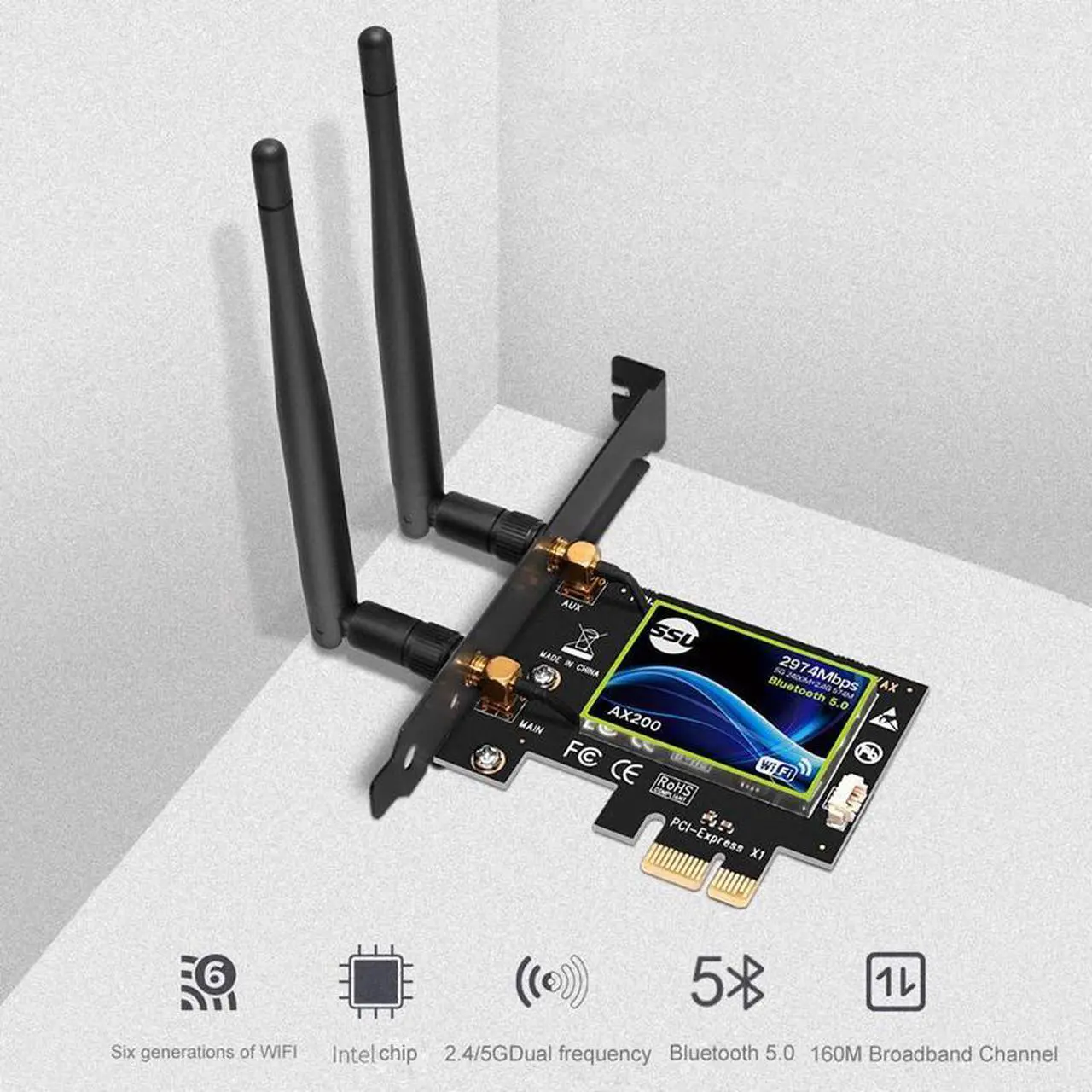 Alt view image 3 of 7 - Dual Band PCI Express WiFi Card Gigabit for Intel AX200 2.4G/5Ghz 802.11Ac/Ax 5.0 Bluetooth Adapter Only Support Window10