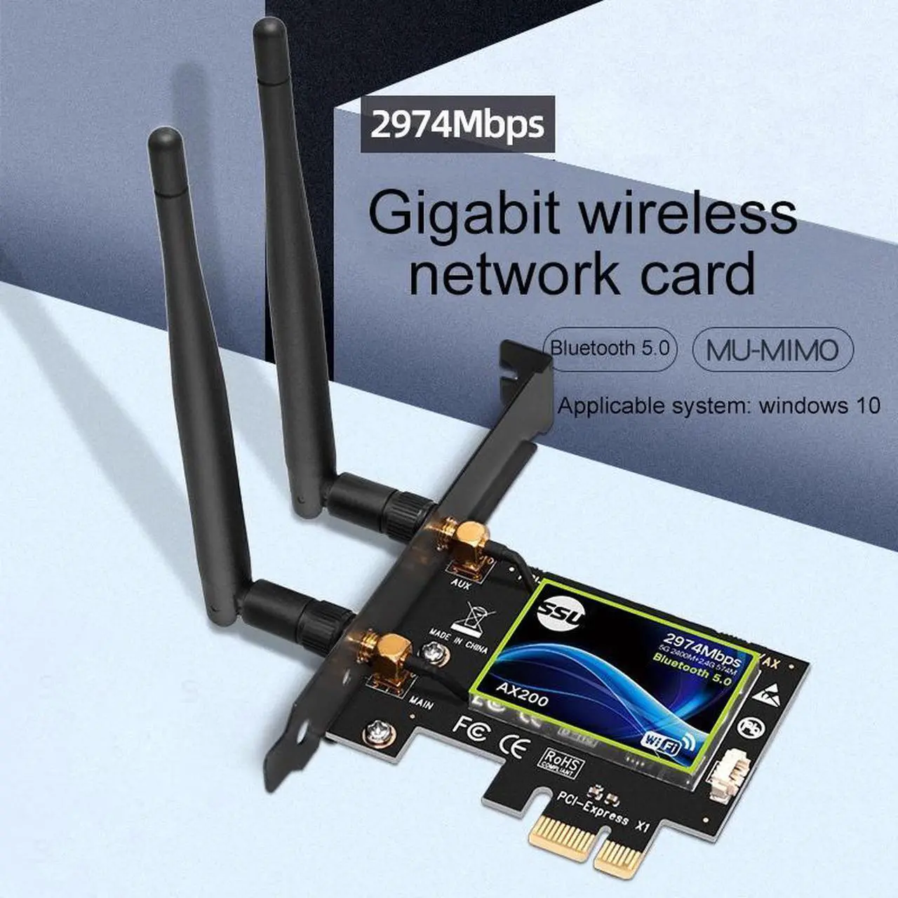 Alt view image 2 of 7 - Dual Band PCI Express WiFi Card Gigabit for Intel AX200 2.4G/5Ghz 802.11Ac/Ax 5.0 Bluetooth Adapter Only Support Window10