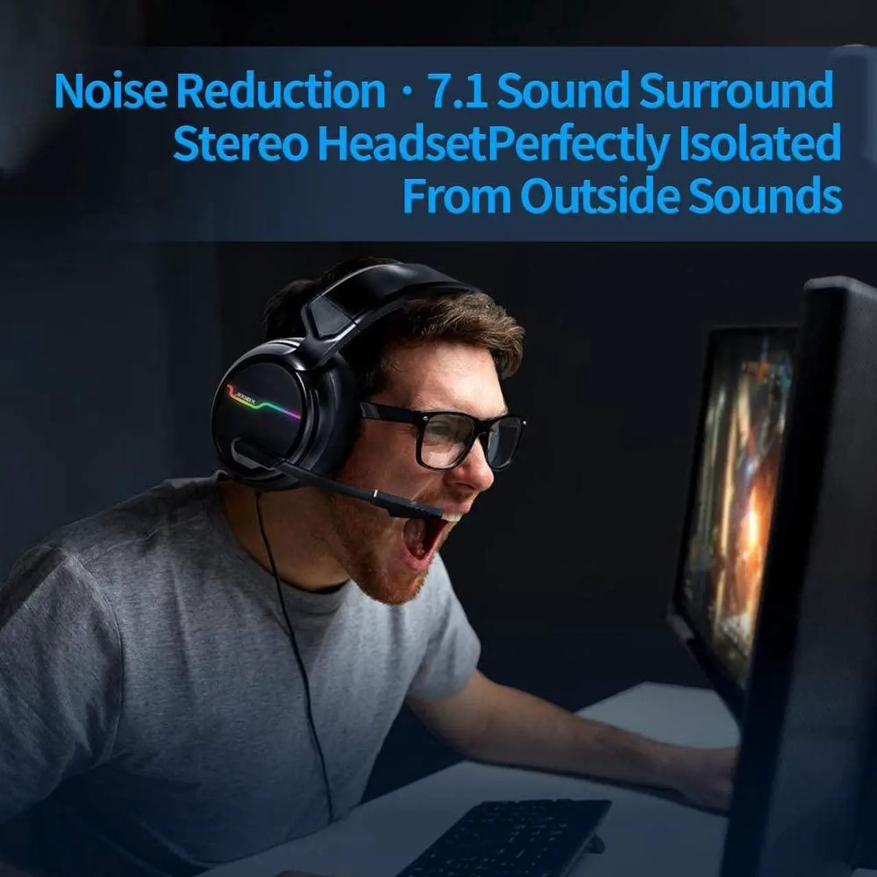 Alt view image 7 of 7 - USB PS4 Headset for Host Connection, 7.1 Surround Sound PC Gaming Headset with 1.95 Meter Cable and Noise Cancelling Mic Headphones for Laptops, Computer,Mac and Macbook with RGB Light