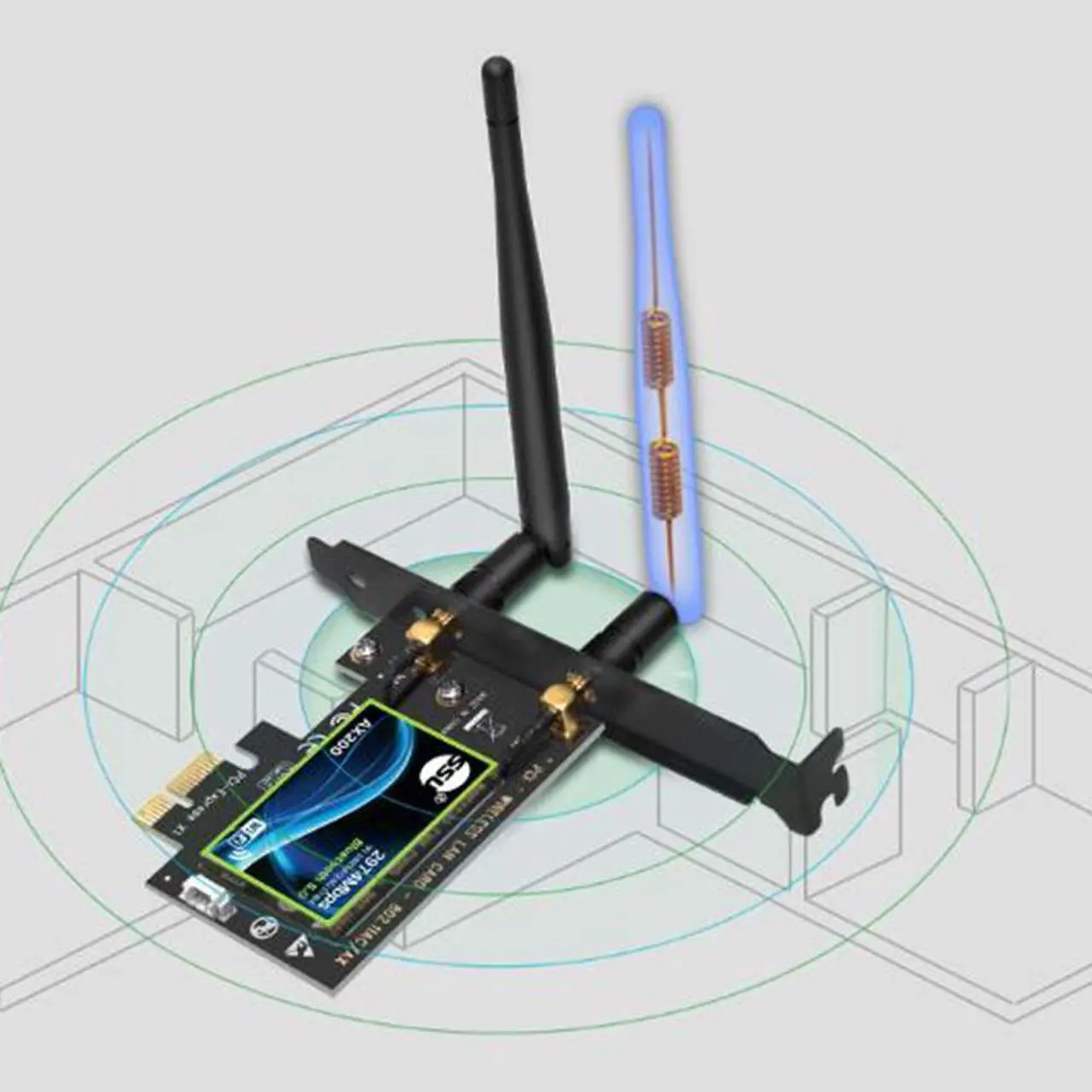 Alt view image 3 of 7 - WiFi 6 Card Bluetooth 5.0 Wireless Adapter 3000Mbps AX200 Dual-band PCI-E Network WiFi Adapter Card Dual Band 5.8GHz/2.4GHz Antennas for Desktop/PC Gaming Supports Windows 10 (64bit)