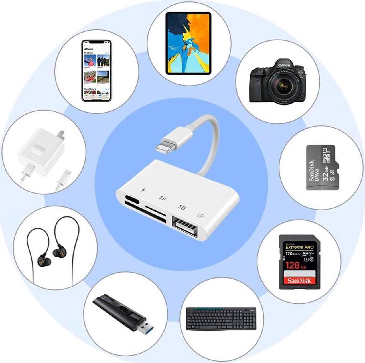 Alt view image 7 of 7 - Lightning Adapter SD Card Reader for iPhone iPad, 4 in 1 USB OTG Camera Connection Kit with Camera Memory Reader, SD &TF Dual Slot Card, Power Delivery, Compatible with iPhone Xs Max/Xs/XR/X/8/7/6s/6