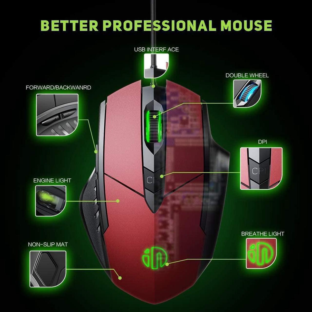 Alt view image 2 of 7 - Wired Gaming Mice with 6 Button Silent Click Ergonomic Mouse USB 1.5m Cable Computer Mouse Gamer Mice Silent Click 4000DPI Optical Mouse for PC Laptop