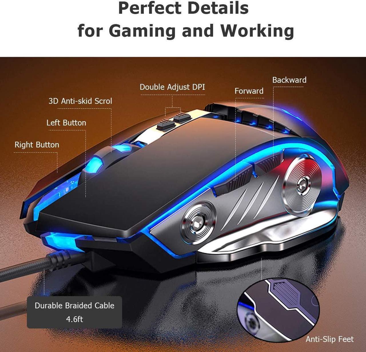 Alt view image 4 of 7 - Gaming Mouse USB Wired Computer Mice with RGB Backlit [Breathing Light], 4 Adjustable DPI Up to 3200, Ergonomic Gamer Mouse with 6 Buttons for Laptop PC Gamer Computer Desktop
