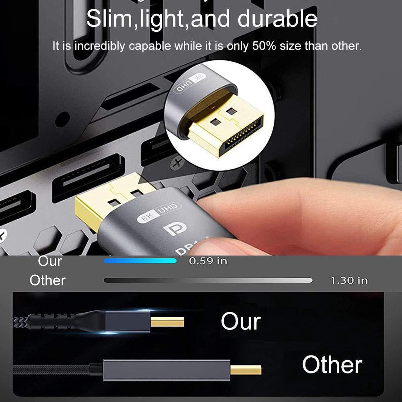 Alt view image 3 of 7 - DisplayPort Cable 1.4, 8K 3.3ft/1M Enthusiast DP to DP Cable Cord (8K @60Hz 7680x4320, 4K @240Hz, 2K @144Hz) HBR3 High Speed Displayport Cable for Laptop, PC, Gaming Monitor, TV Gaming Monitor - Grey