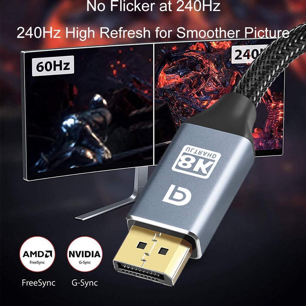 Alt view image 4 of 7 - DisplayPort Cable 1.4, 8K 3.3ft/1M Enthusiast DP to DP Cable Cord (8K @60Hz 7680x4320, 4K @240Hz, 2K @144Hz) HBR3 High Speed Displayport Cable for Laptop, PC, Gaming Monitor, TV Gaming Monitor - Grey