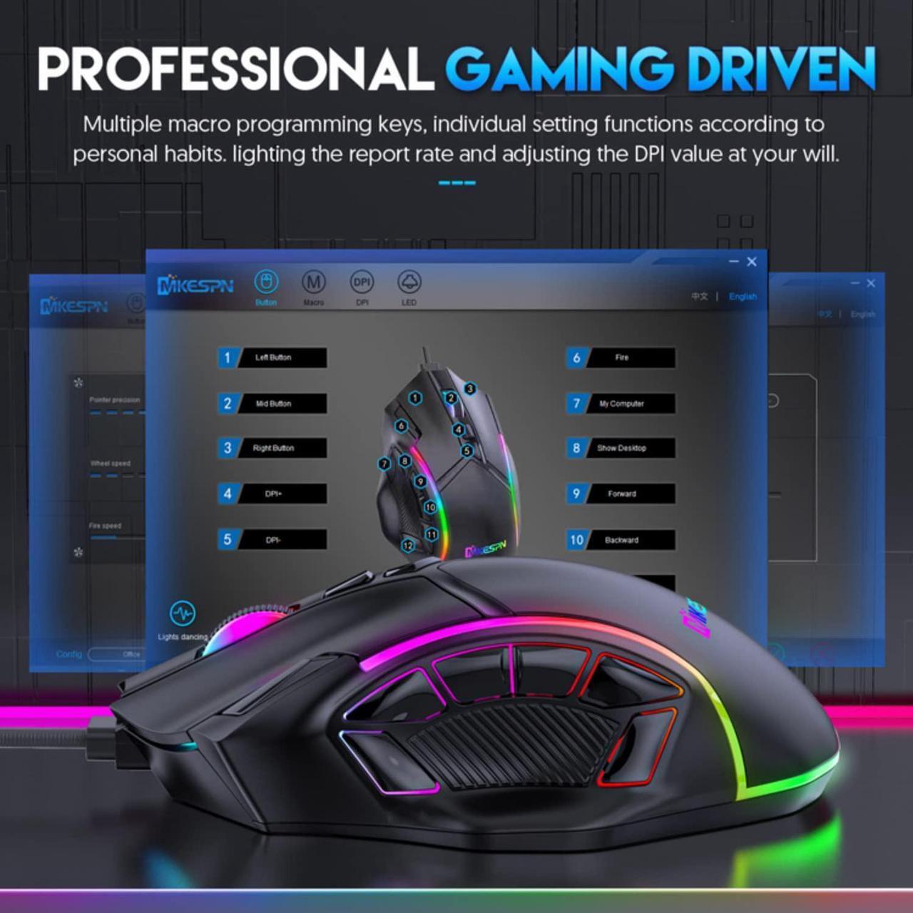 Alt view image 3 of 7 - USB Wired Gaming Mouse, PC Computer Mice USB Mouse with 13 RGB LED Modes, High-Precision 12800 DPI Adjustable, 12 Programmable Buttons, Ergonomic Optical Mouse for Windows PC Mac Laptop Gamer