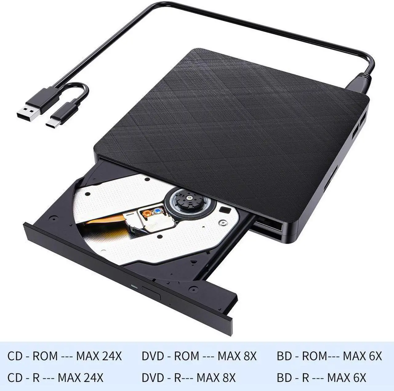 Alt view image 3 of 7 - External Bluray Drive, 5-in-1 USB 3.0 & Type-C 3D Blu-ray External CD DVD Burner Reader Writer Slim BD CD DVD Optical Bluray Drive forWindows XP/7/8/10, MacOS (with SD/TF Card Reader/2 USB3.0 Hubs)