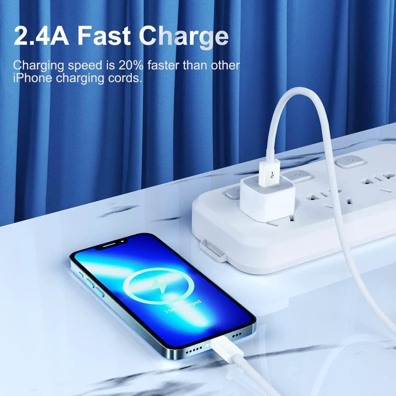 Alt view image 2 of 7 - [3 PACK] for iPhone Charger Cable 6ft, Lightning to USB Cable Cord 6 Foot / 2M, 2.4A Fast Charging Cords Phone Chargers for iPhone 13/12/11 Pro/MAX/XS/8/7/6/SE/i-Pad
