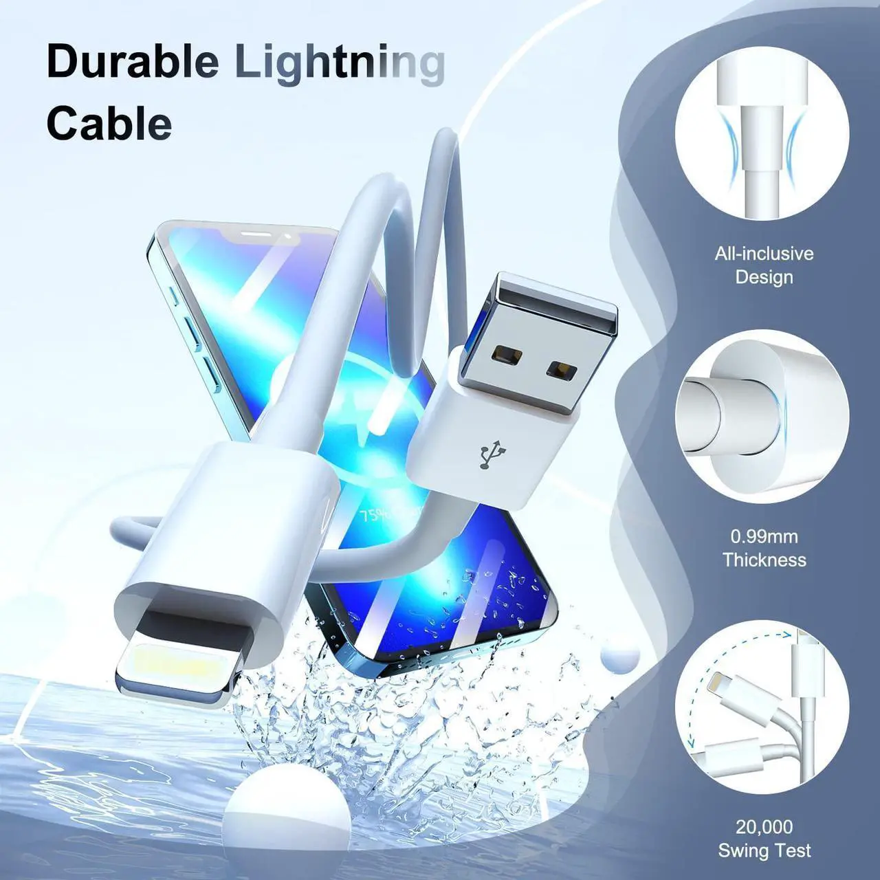 Alt view image 3 of 7 - [3 PACK] for iPhone Charger Cable 6ft, Lightning to USB Cable Cord 6 Foot / 2M, 2.4A Fast Charging Cords Phone Chargers for iPhone 13/12/11 Pro/MAX/XS/8/7/6/SE/i-Pad