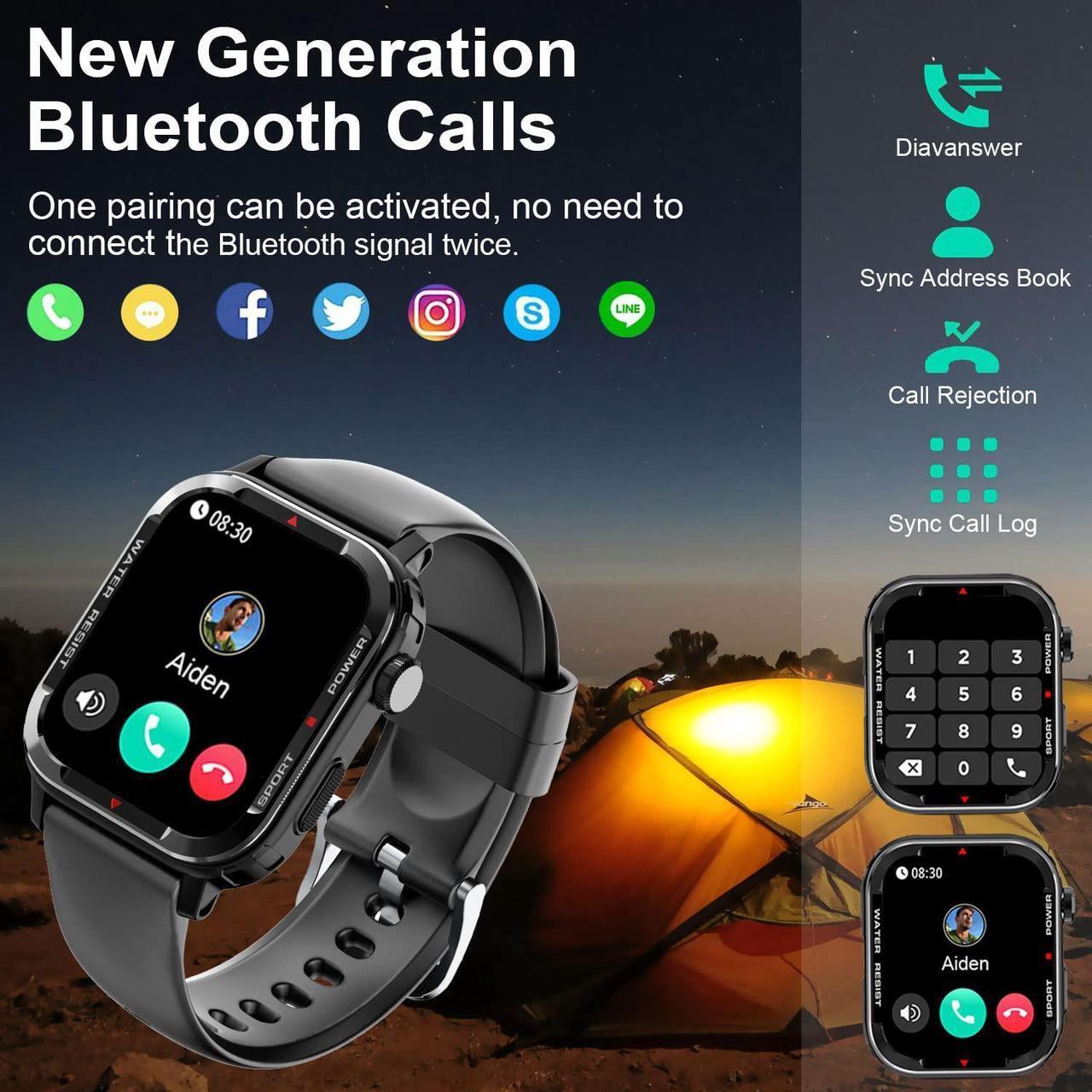 Alt view image 2 of 7 - Smart Watches for Men - 1.85" Fitness Tracker with Rugged Bumper (Answer/Make Call) Smartwatch for Android Phones iPhone Outdoor Sports Watches Heart Rate Blood Pressure Monitor