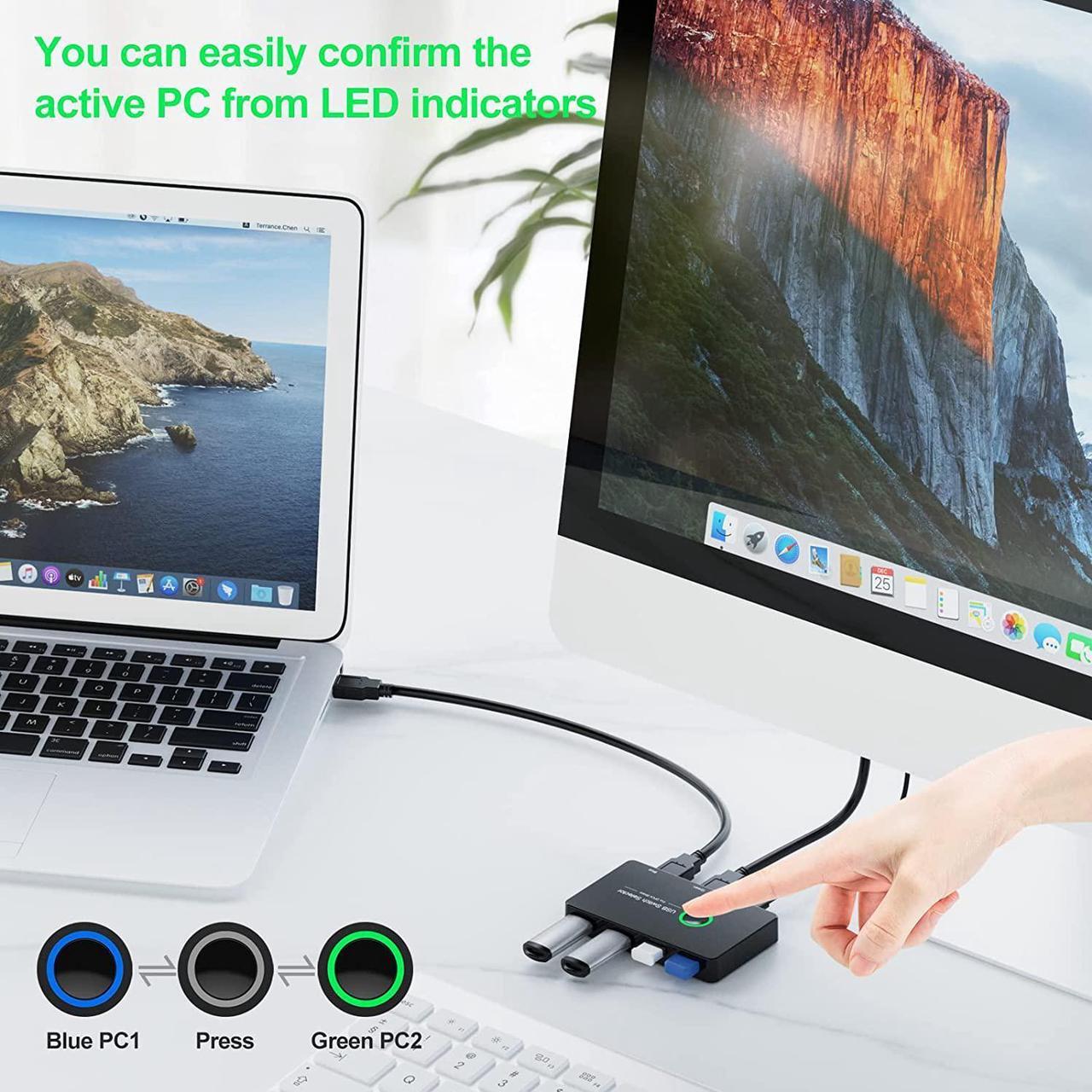 Alt view image 3 of 7 - 2 in 4 Out USB 3.0 KVM Switch, Premium USB Switcher Box for 2 Computers Sharing 4 USB Devices, USB 3.0 Switch for Keyboard Mouse Printer Scanner, Peripheral Switcher Compatible with Mac/Windows/Linux