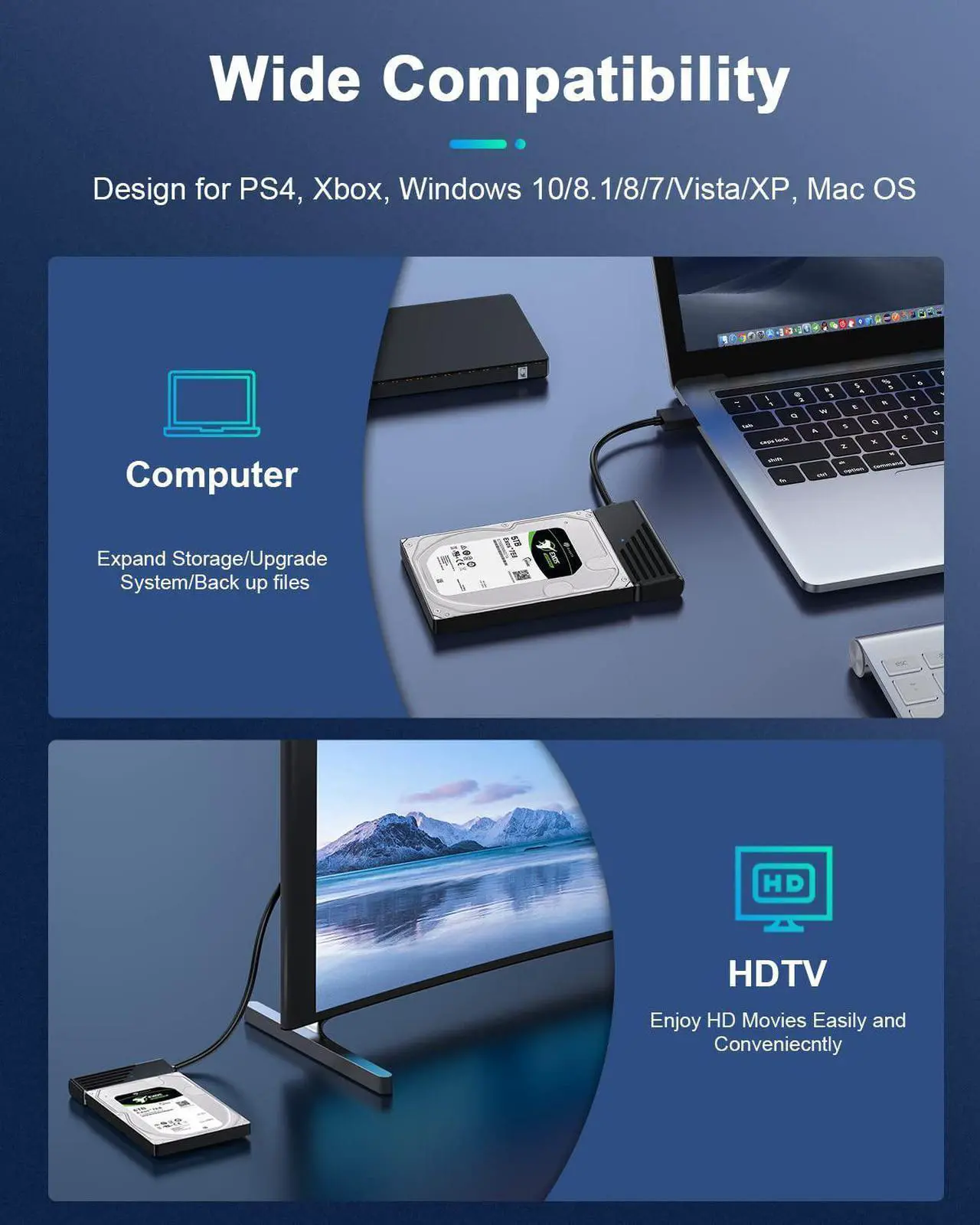 Alt view image 6 of 7 - SATA to USB A Cable, USB 3.0 to SATA III External Hard Drive Adapter for SSD/2.5 1.8 HDD External Converter in Data Transfer, UASP Support (Black)
