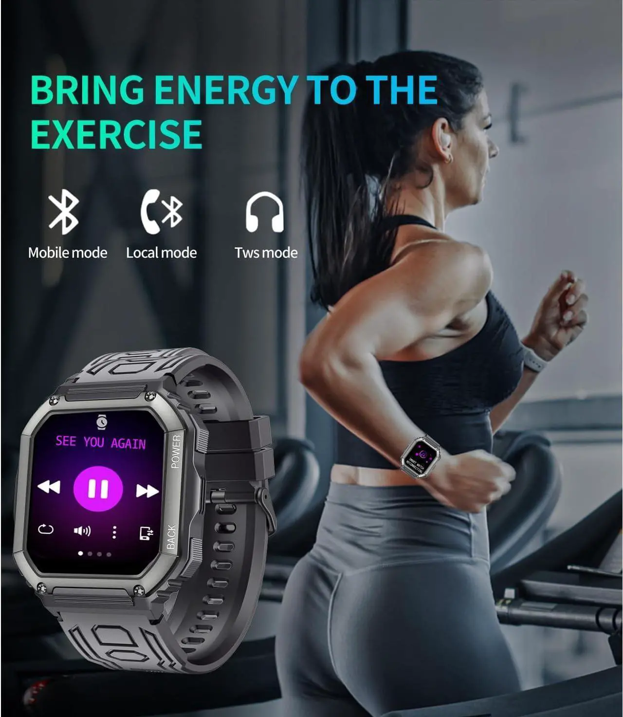 Alt view image 5 of 7 - Military Sport Smart Watch, 1.8'' Smart Watches for Men with Bluetooth Call (Answer/Dial Calls), Mens Tactical Smartwatch for IOS Android Phone, 5ATM Waterproof Watch with 107 Modes Fitness Tracker