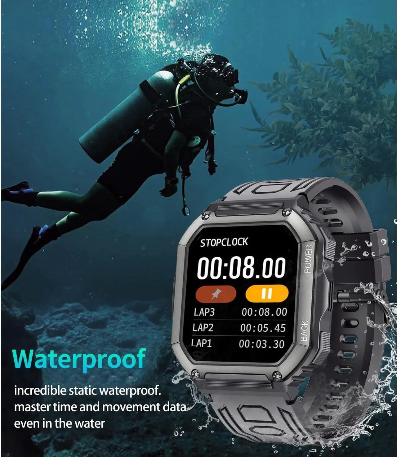 Alt view image 4 of 7 - Military Sport Smart Watch, 1.8'' Smart Watches for Men with Bluetooth Call (Answer/Dial Calls), Mens Tactical Smartwatch for IOS Android Phone, 5ATM Waterproof Watch with 107 Modes Fitness Tracker