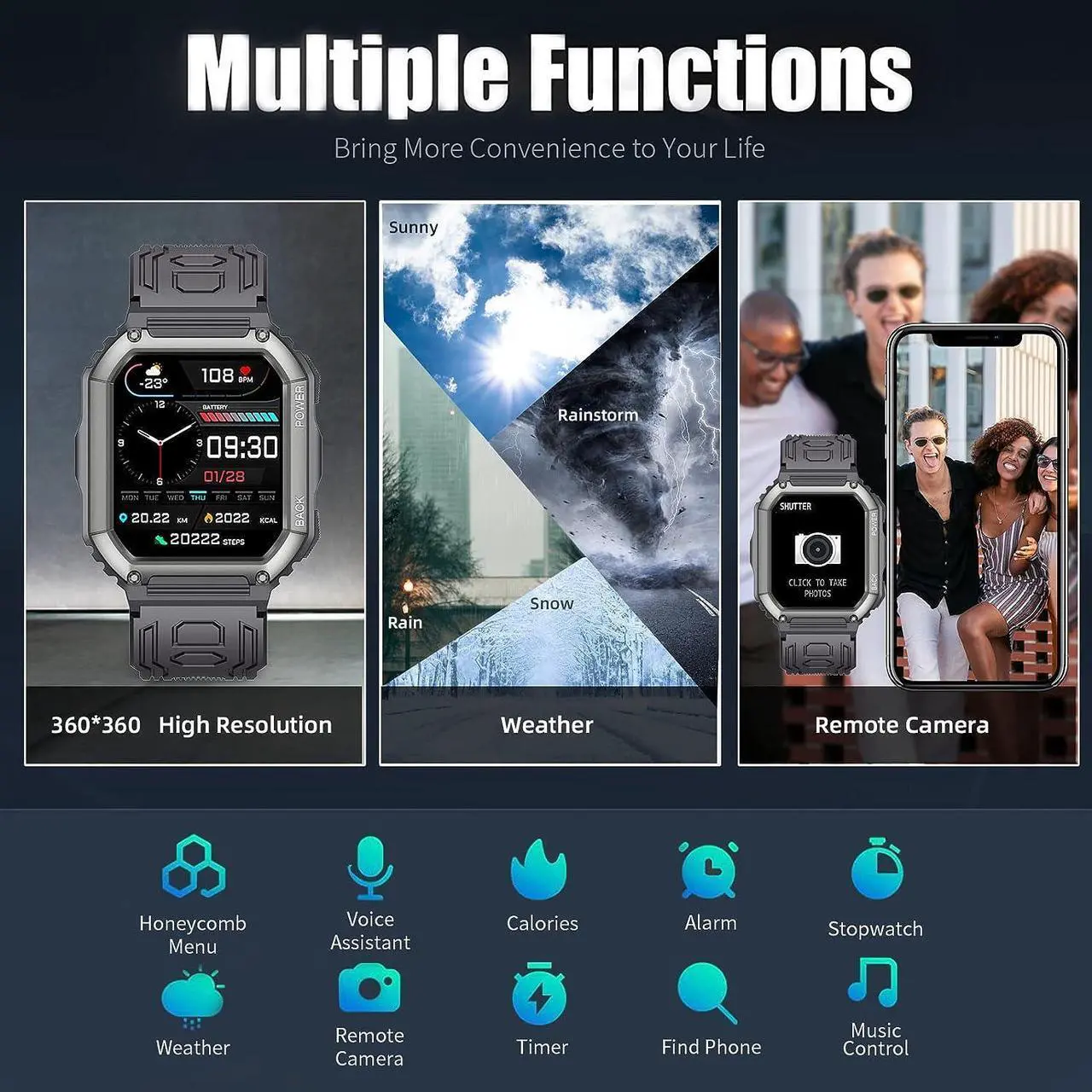 Alt view image 7 of 7 - Military Sport Smart Watch, 1.8'' Smart Watches for Men with Bluetooth Call (Answer/Dial Calls), Mens Tactical Smartwatch for IOS Android Phone, 5ATM Waterproof Watch with 107 Modes Fitness Tracker