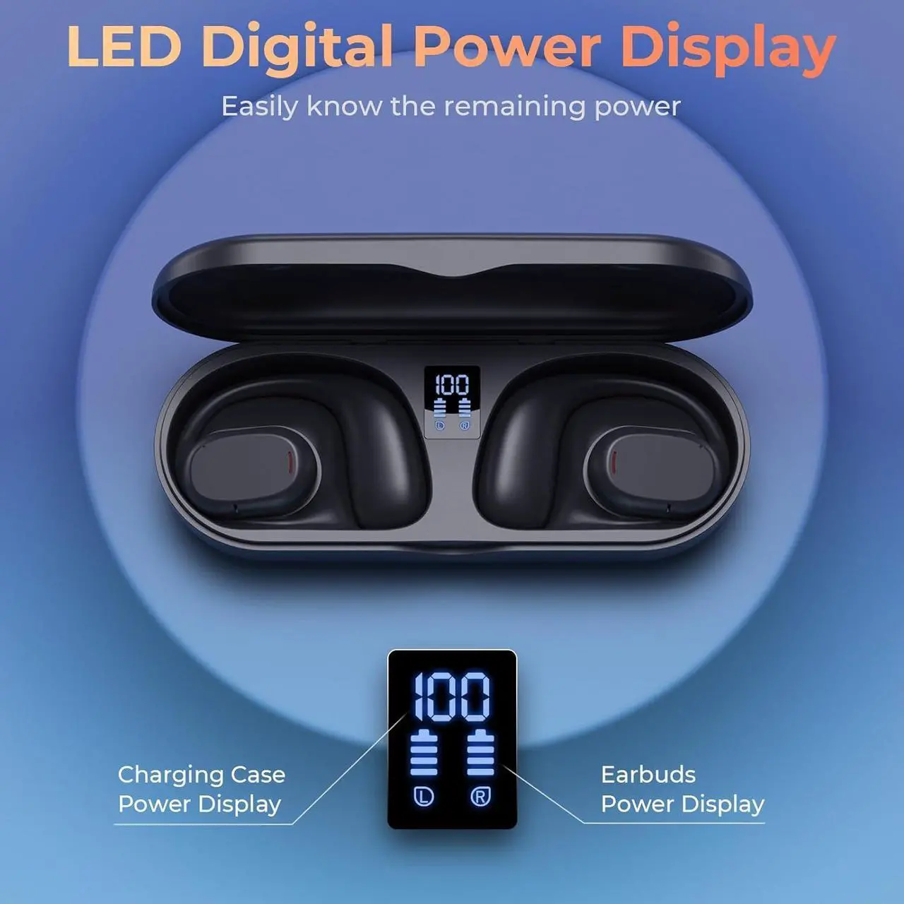 Alt view image 3 of 7 - Wireless Earbuds | Bluetooth Headphones, Non-In-Ear Ear Protection Headphones Wireless Bluetooth 5.3 with LED Display, Up to 8 Hours Playtime Touch Control Sports Waterproof Earbuds Wireless Bluetooth