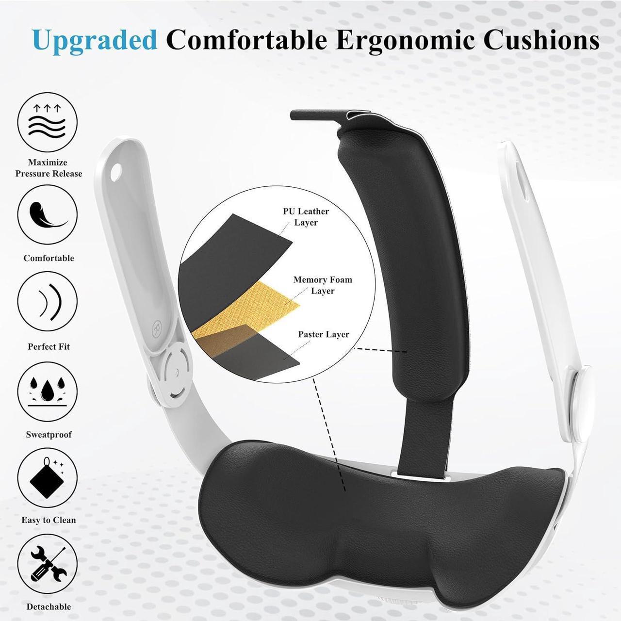 Alt view image 5 of 7 - Head Strap for Meta/Oculus Quest 3, Elite Strap Replacement for Enhanced Comfort, Reduce Facial Pressure, Ergonomic Adjustable Durable Headstrap VR Accessories for Meta/Oculus Quest 3, White