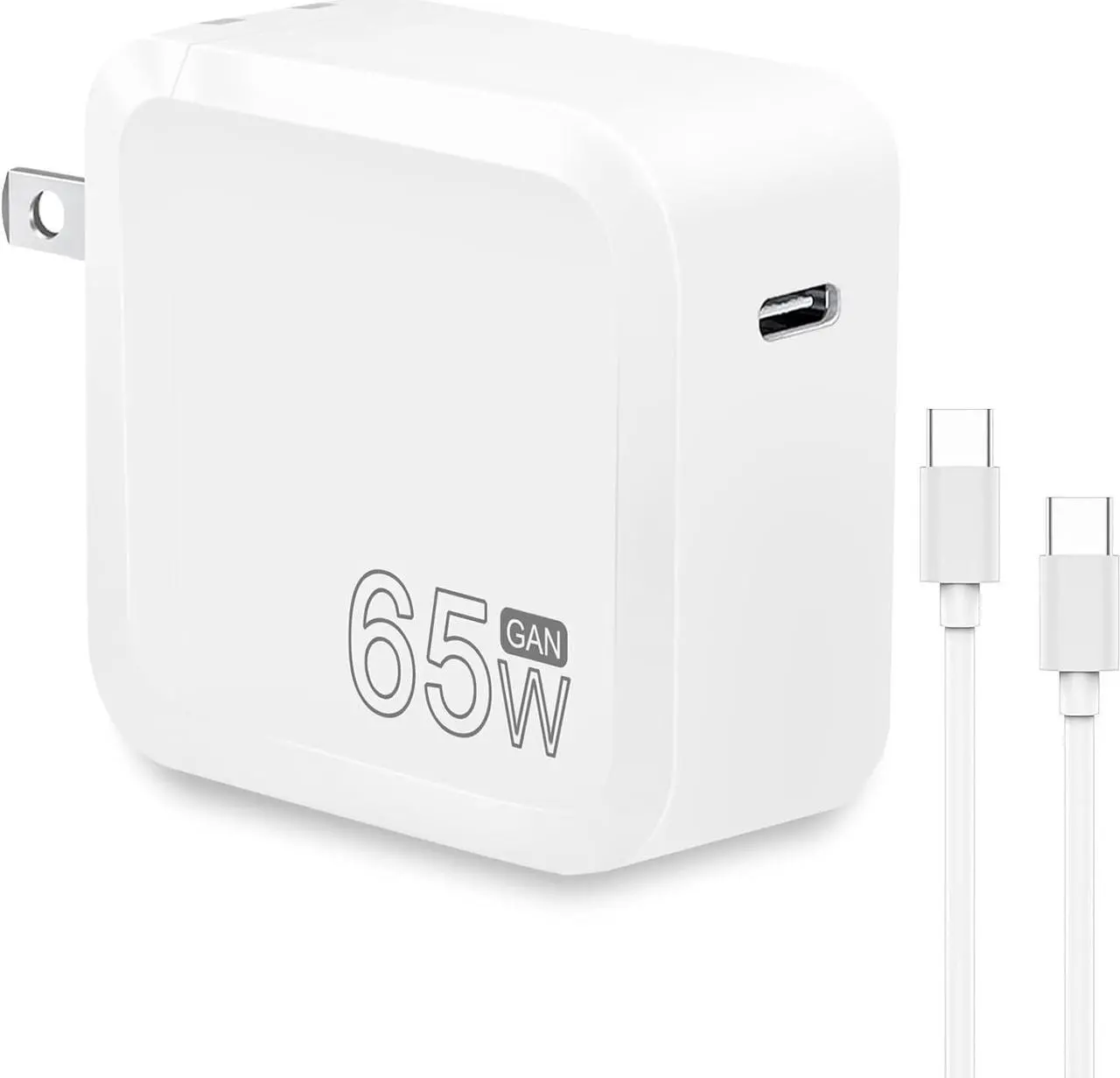 Main image of USB C Charger Block, 65W GaN Adapter with 6FT Type C Cable, Fast Charging Foldable Charger for i-Ph-one 15/14/13/12/11/Pro Max/XS/XR/X,Galaxy,i-P-ad Pro/Air/Mini,Ma-c-Book Pro/Air and More (White)