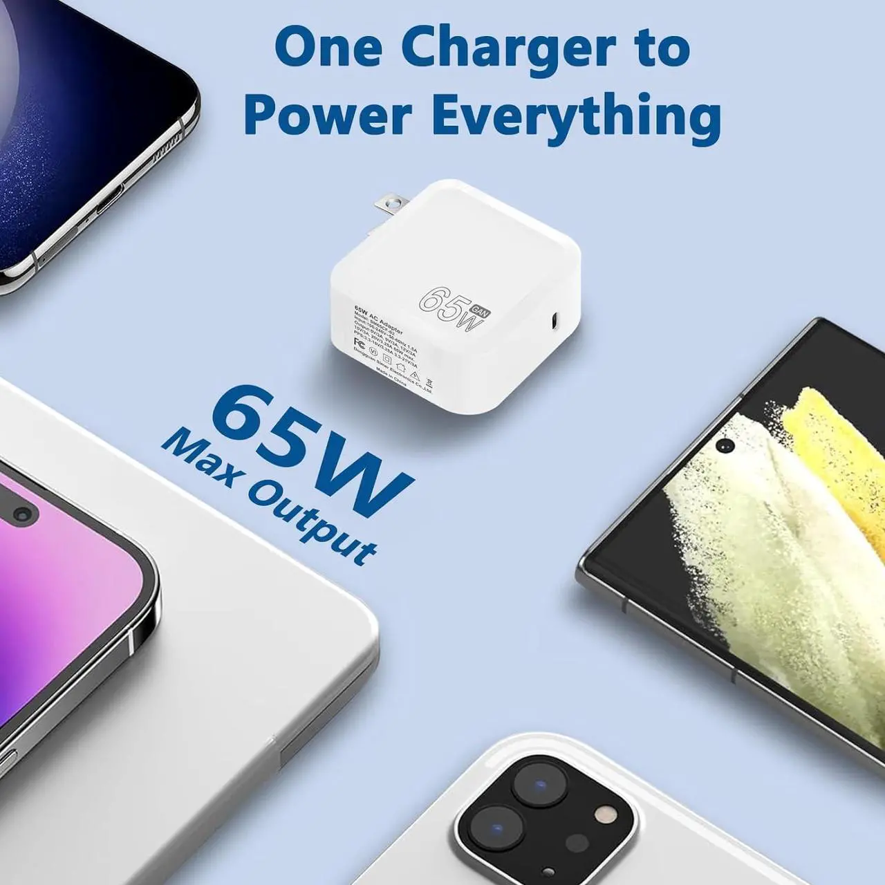 Alt view image 7 of 7 - USB C Charger Block, 65W GaN Adapter with 6FT Type C Cable, Fast Charging Foldable Charger for i-Ph-one 15/14/13/12/11/Pro Max/XS/XR/X,Galaxy,i-P-ad Pro/Air/Mini,Ma-c-Book Pro/Air and More (White)