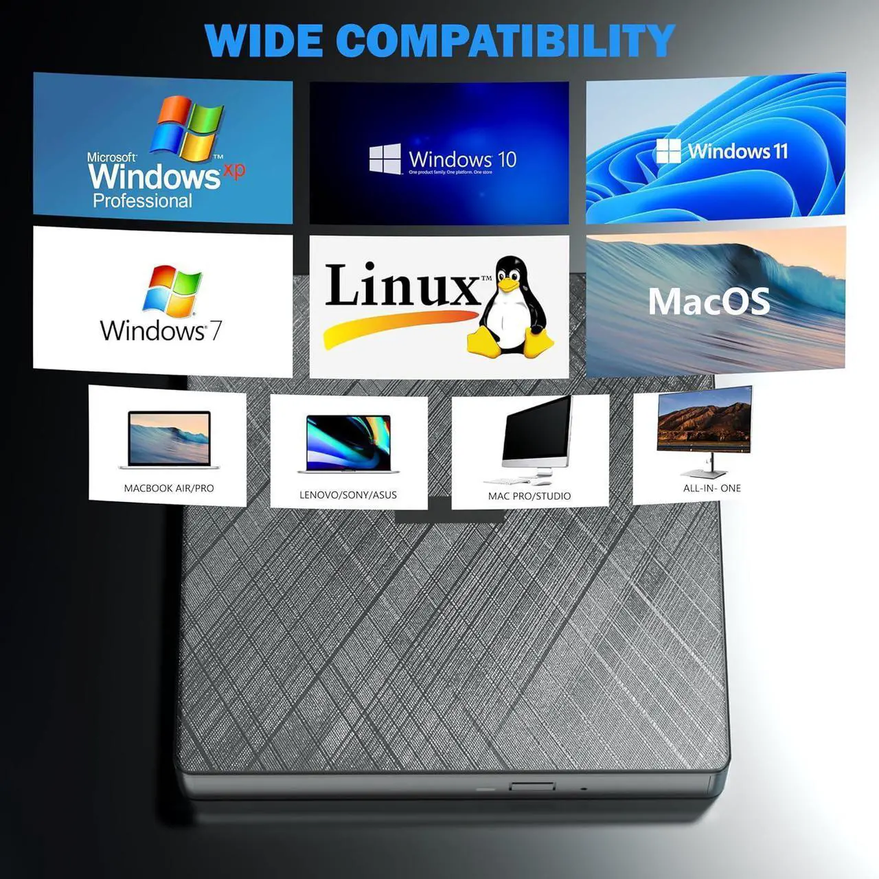 Alt view image 6 of 7 - External CD DVD Drive, USB 3.0 & Type-C Portable CD DVD Burner +/-RW DVD Player for Laptop, External CD/DVD Drive for Laptop, Desktop, External Optical Drive Compatible with Windows 7/8/10/XP Linux OS