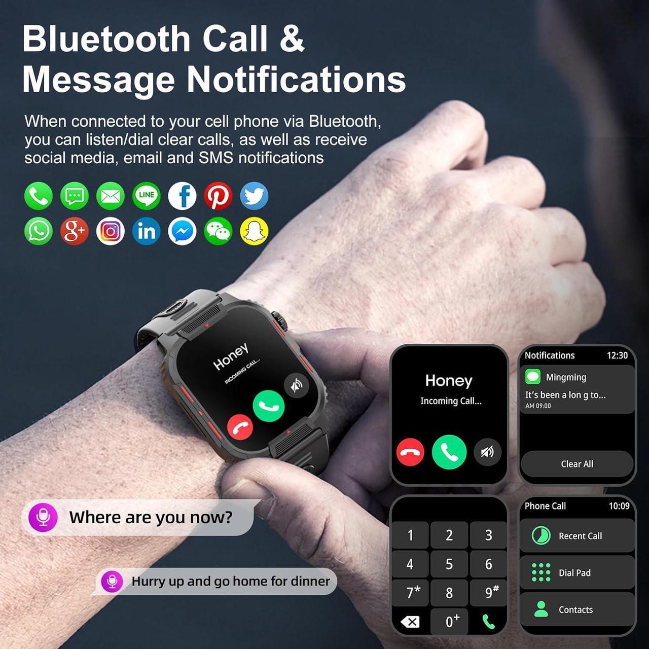 Alt view image 2 of 7 - Smart Watches for Men, 2.02 Inches Sports Fitness Watch with Bluetooth Call, Fitness Tracker with Blood Oxygen, Heart Rate, Sleep Monitor, 123+ Sports Modes, Smart Watch for IOS Android Phones
