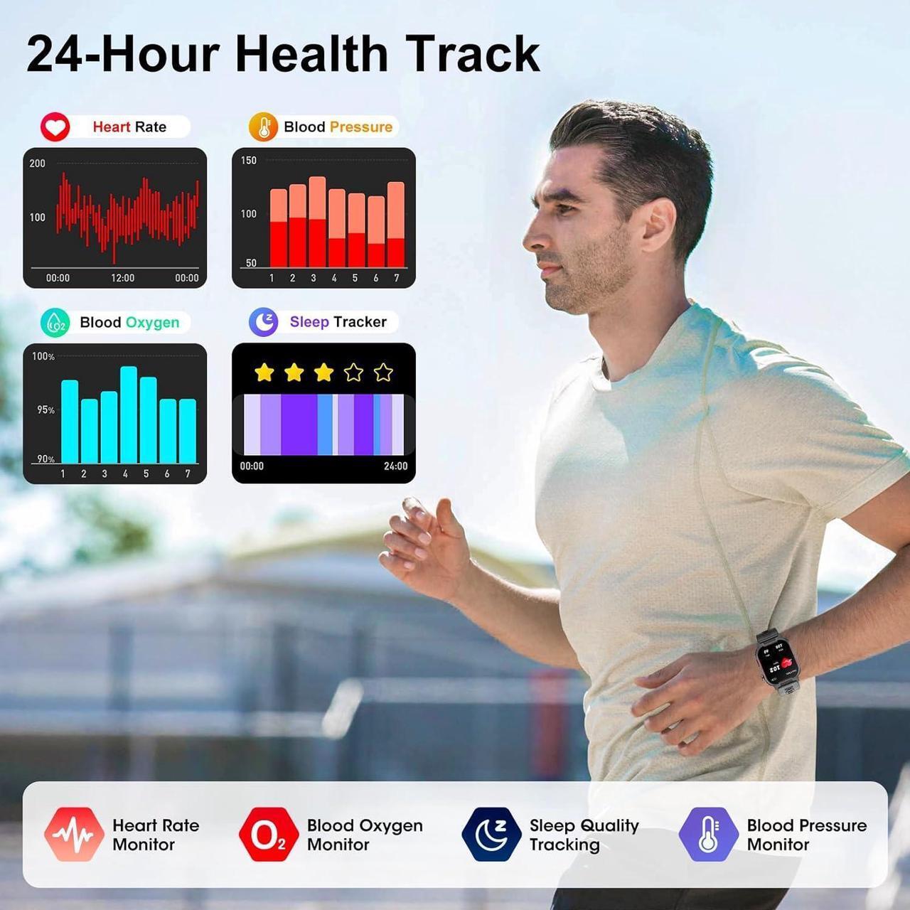 Alt view image 3 of 7 - Smart Watches for Men, 2.02 Inches Sports Fitness Watch with Bluetooth Call, Fitness Tracker with Blood Oxygen, Heart Rate, Sleep Monitor, 123+ Sports Modes, Smart Watch for IOS Android Phones